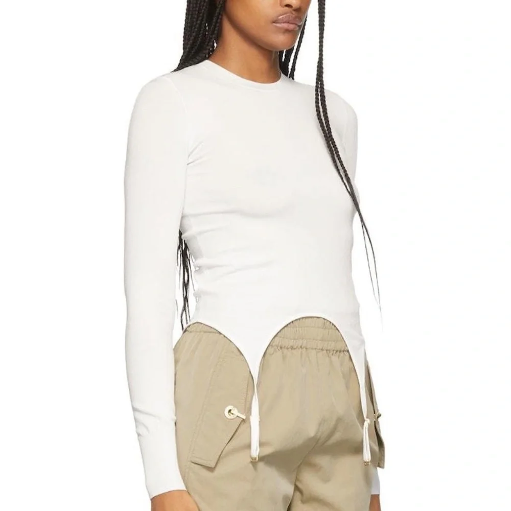 Dion Lee White Viscose Garter Long Sleeve T-Shirt Top NWOT - Picture 2 of 7